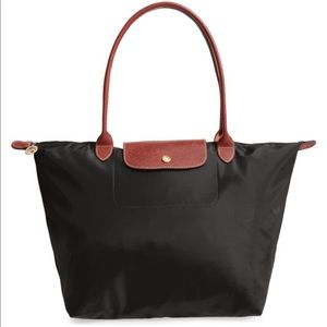 Longchamp black nylon shoulder tote bag